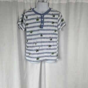 Brooklyn Boys Shirt Boys 6 Blue Stripe Palm Tree Henley Summer Tee Top Tropical